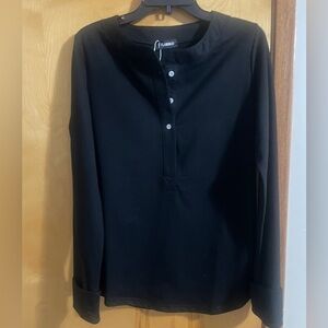 Men’s (XL) Flamingo Casual White Button Placket Black Long Sleeve Henley Shirt